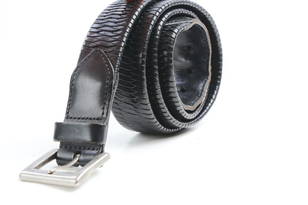 Vintage Coach Black Leather Belt Basketweave Scale Textured Buckle Dress 40 100